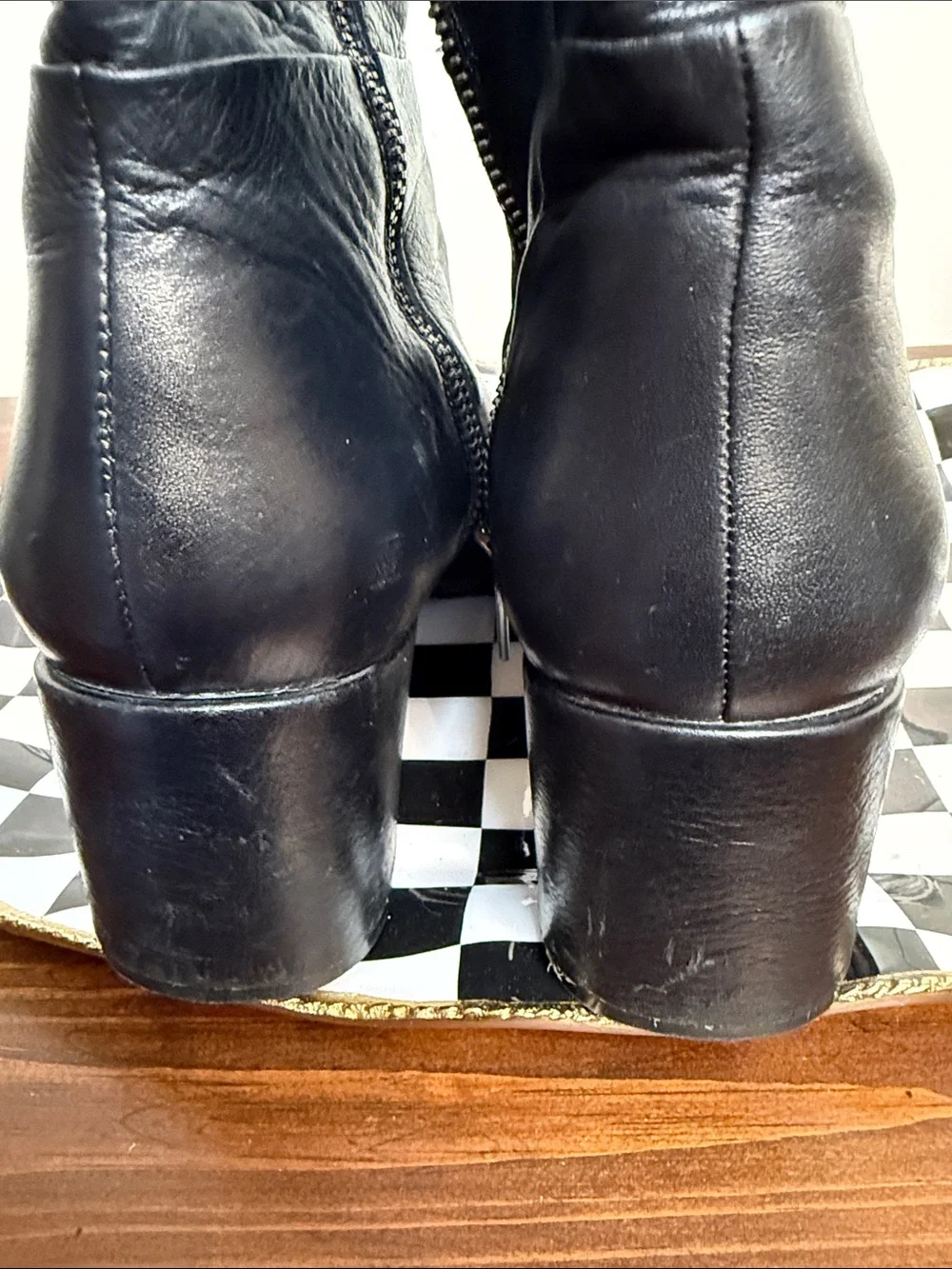 Kenneth Cole Gore Tex Leather Ankle Boots Black Block Heel Waterproof 9.5